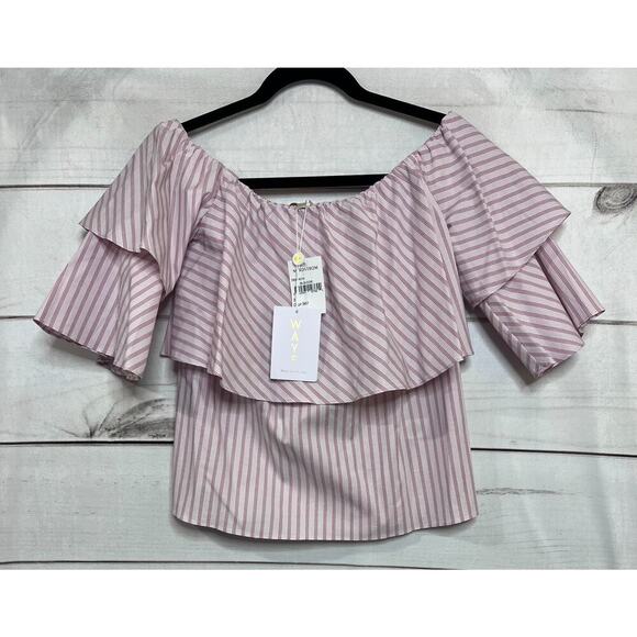 Wayf NWT Top Size Small Off the Shoulders Pink Stripes Ruffles Anthropologie - Picture 1 of 8